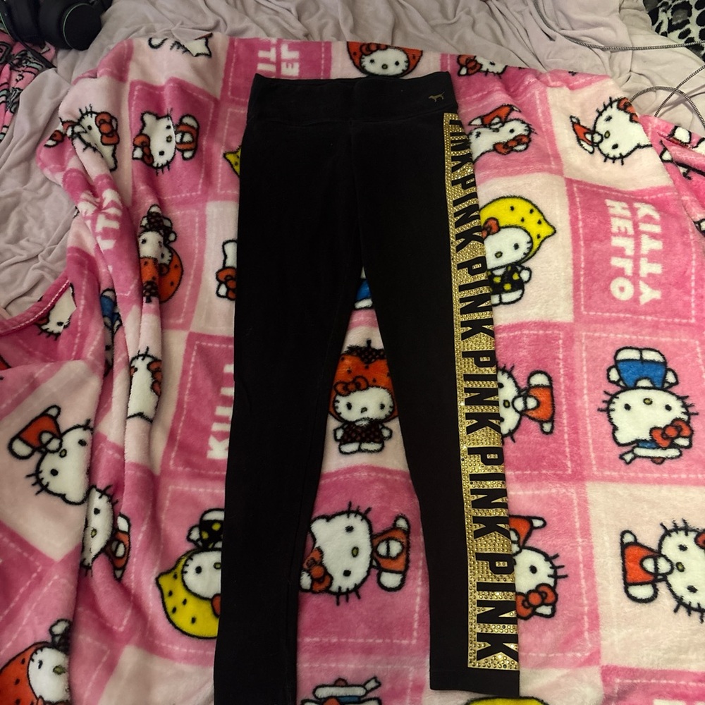 Victoria's Secret PINK Black and Gold Leggings